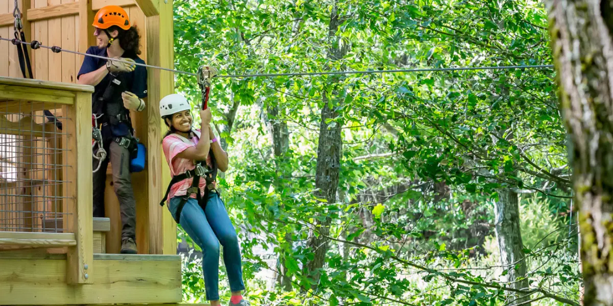 woman ziplining Boone