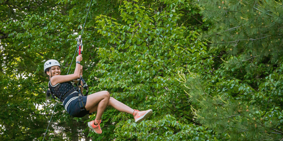 woman ziplining in boone